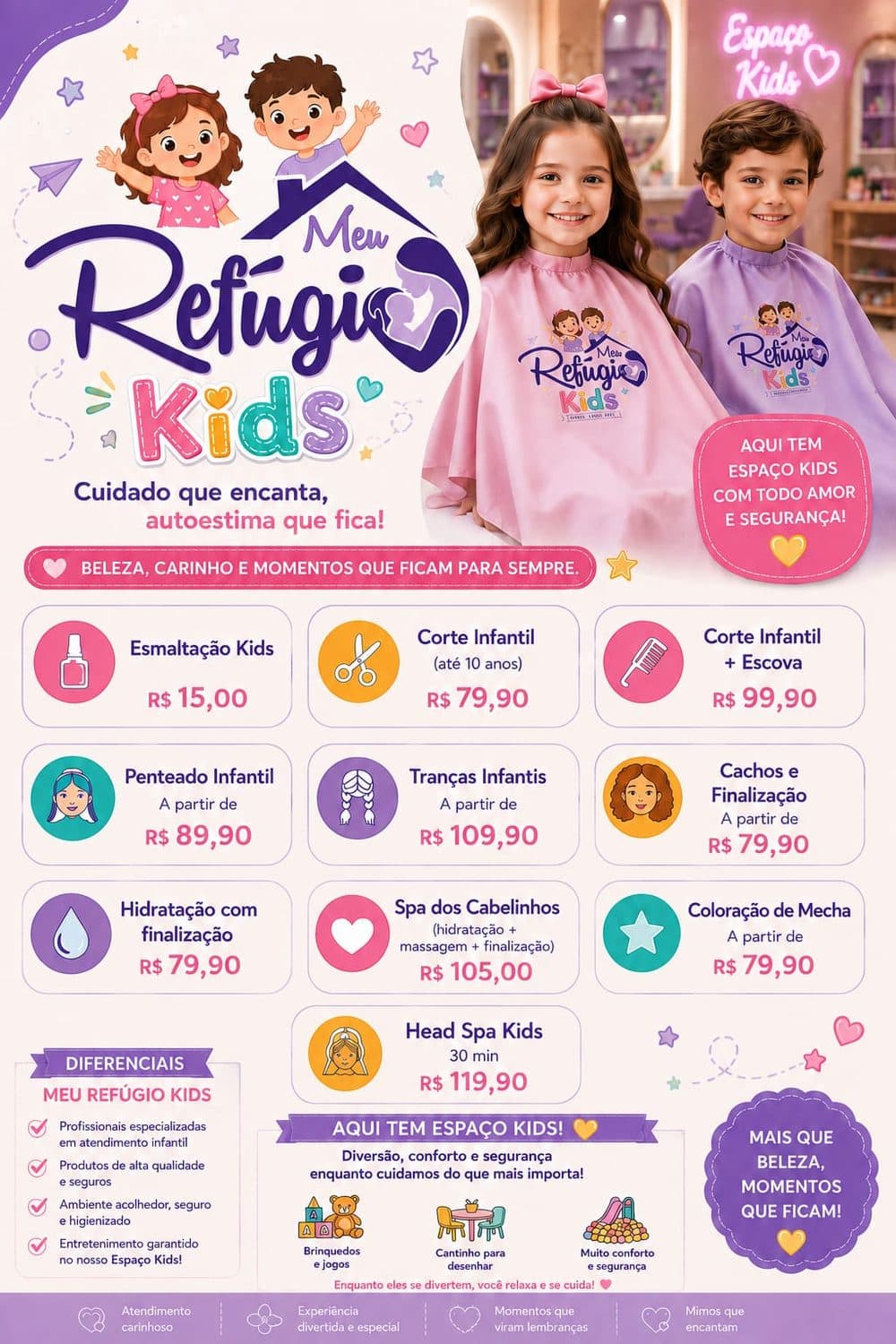Tabela de serviços do Meu Refúgio Kids