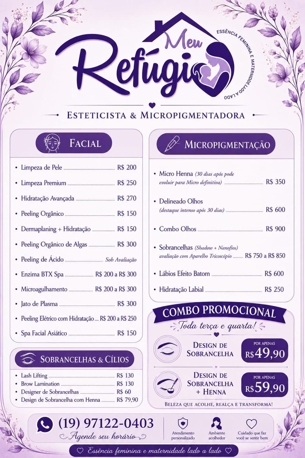 Tabela de preços — Estética & Micropigmentação